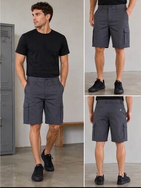 Men's Charcoal Cargo work Shorts with Utility Pockets